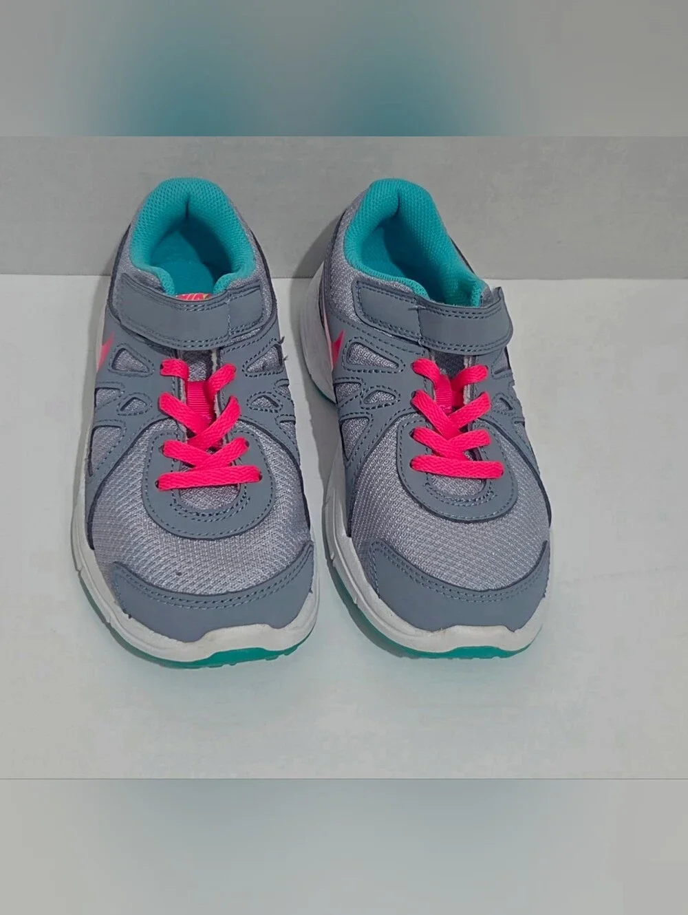 Nike Revolution 2 Kids Sneakers Gray Pink Teal Hook & Loop Strap US 13.5C